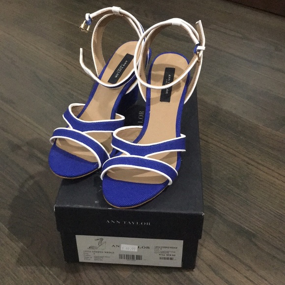 Ann Taylor Shoes - Ann Taylor Blue and White Wedges!
